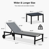 PURPLE LEAF Outdoor Chaise Lounge Chairs Set Recliner Aluminum Adjustable Chair with Wheels and Table for Poolside Beach Patio Reclining Sunbathing Lounger