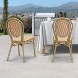 PURPLE LEAF Patio Dining Chair Set of 2 French Aluminium Frame Chairs with Rattan for Indoor Kitchen Deck Bistros Cafe Restaurant