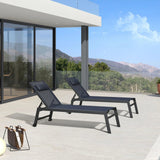 PURPLE LEAF Outdoor Lounge Chair Patio Chaise Pool Lounger Aluminum Frame with Side Table and Wheels for Outside Sunbathing Tanning Recliner Including Pillows