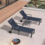 PURPLE LEAF Outdoor Lounge Chair Patio Chaise Pool Lounger Aluminum Frame with Side Table and Wheels for Outside Sunbathing Tanning Recliner Including Pillows
