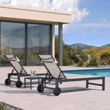 PURPLE LEAF Outdoor Lounge Chair Patio Chaise Pool Lounger Aluminum Frame with Side Table and Wheels for Outside Sunbathing Tanning Recliner Including Pillows