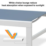 PURPLE LEAF Outdoor Chaise Lounge Chairs Set of 2 White Aluminum Lounge Chair Five-Position Adjustable Chaise with Wheels and Table for Pool Deck Patio