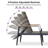 PURPLE LEAF Outdoor Chaise Lounge Chair Set of 2 Patio Pool Lounger Aluminum Chairs with Wooden Armrest Sunbathing Tanning Recliner for Outside Backyard White