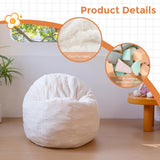 MAXYOYO 3 in 1 Kids Bean Bag Chair Bed, Faux Fur Round Child Floor Sofa for Gaming, Reading (Beige)