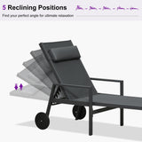PURPLE LEAF Outdoor Lounge Chair Patio Chaise Pool Lounger Aluminum Frame with Side Table and Wheels for Outside Sunbathing Tanning Recliner Including Pillows