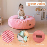 MAXYOYO 3-in-1 Kids Convertible Bean Bag Chair & Bed, Corduroy Round Child Floor Sofa for Gaming, Reading, Pink