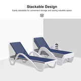 PURPLE LEAF Patio Chaise Lounge Chair Outdoor Plastic Textilene Sun Bathing Recliner Tanning Pool Lounger with 6 Adjustable Position for Outside Beach in-Pool Lawn Poolside