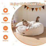 MAXYOYO 3-in-1 Kids Convertible Bean Bag Chair & Bed, Corduroy Round Child Floor Sofa for Gaming, Reading, Beige