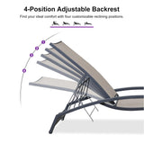 PURPLE LEAF Patio Lounge Chair with Canopy Shade Outdoor Chaise Lounge Chair Set of 2 for Lawn Poolside Backyard Sunbathing Tanning Chairs with Arm