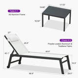 PURPLE LEAF Outdoor Lounge Chair Patio Chaise Pool Lounger Aluminum Frame with Side Table and Wheels for Outside Sunbathing Tanning Recliner Including Pillows