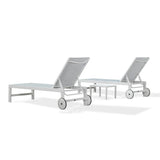 PURPLE LEAF Outdoor Chaise Lounge Chairs Set of 2 White Aluminum Lounge Chair Five-Position Adjustable Chaise with Wheels and Table for Pool Deck Patio
