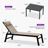 PURPLE LEAF Outdoor Lounge Chair Patio Chaise Pool Lounger Aluminum Frame with Side Table and Wheels for Outside Sunbathing Tanning Recliner Including Pillows