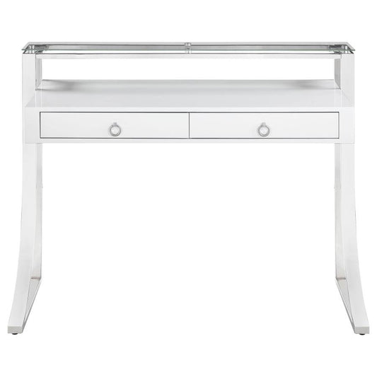 Gemma 48-Inch 2-Drawer Writing Desk White High Gloss