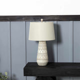 Tan and Cream Resin Lamp with White Linen Table Lamp - Clearance