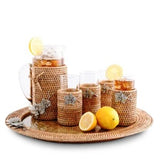 Orchid Round Serving Tray Hand Woven Wicker Rattan - Glass Insert