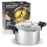 Gotham Steel Stainless Steel Pasta Pot with Strainer Lid & Twist Lock Handles – Multipurpose Stock Pot with Built-in Strainer for Spaghetti & Vegetables – Metal Utensil Safe, Dishwasher Safe, PFAS/PFOA Free