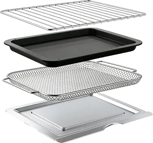 4-Piece Air Fryer Accessory Set - Complete Cooking Kit with Wire Rack, Baking Tray, Crisping Basket & Crumb Tray, Premium Food-Grade Materials for Versatile Recipes