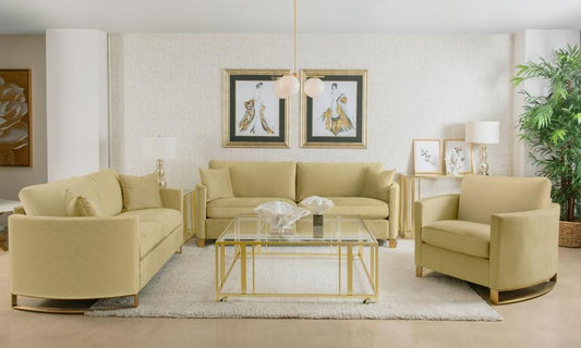 Corliss 3-piece Velvet Upholstered Sofa Set Camel