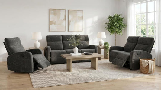 Hamilton 3-piece Chenille Manual Reclining Sofa Set Charcoal Grey