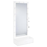 Spector 1-drawer Lighted Full-Length Floor Mirror White High Gloss