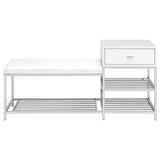 Siega 1-Drawer Shoe Storage Entryway Bench White High Gloss and Chrome