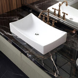 Ruth Series 22 in. Rectangular Ceramic Vessel Sink Basin in Glossy White with Curved Edge for Countertop Bathroom Vanity