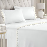 Ashley 400TC Cotton Traingle Embroidery Sateen Solid Sheet Set