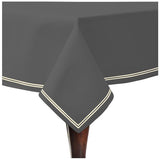Double Embroidery Border Sateen Cotton Solid Table Cloth - Dark Grey