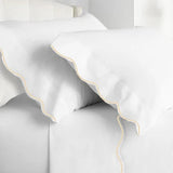 Monogram 400TC Cotton Scallop Embroidery Sateen Solid Sheet Set