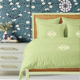 Monogram Sage 400TC Cotton Small Scallop Embroidery Duvet Cover Set