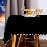 Scallop Embroidery Sateen Cotton Solid Table Cloth - Black