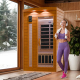 2-Person Indoor Cabin Sauna in Hemlock with Infrared Heating Panels, Tempered Glass Door, and Chromotherapy Lighting