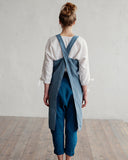 Japanese cross-back linen apron in Gray blue