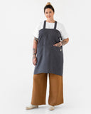 Japanese cross-back linen apron in Charcoal gray
