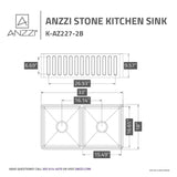 ANZZI Roine Reversible Farmhouse Sink (33" L x 9.5" H), Solid Surface ANZZI Stone, Non-Porous, Available in Single or 50/50 Double Basin