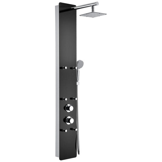Melody 59 in. 6-Jetted Full Body Shower Panel System with Heavy Rain Shower and Spray Wand in Black Deco-Glass