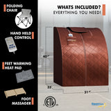 1-Person Indoor PP Plastic 1050 Watt Portable Infrared Home Sauna with Digital Controller and Foldable Chair, Brown