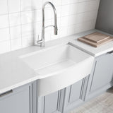 Prisma Series Farmhouse Solid Surface 36 in. 0-Hole Single Bowl Kitchen Sink with 1 Strainer in Matte White