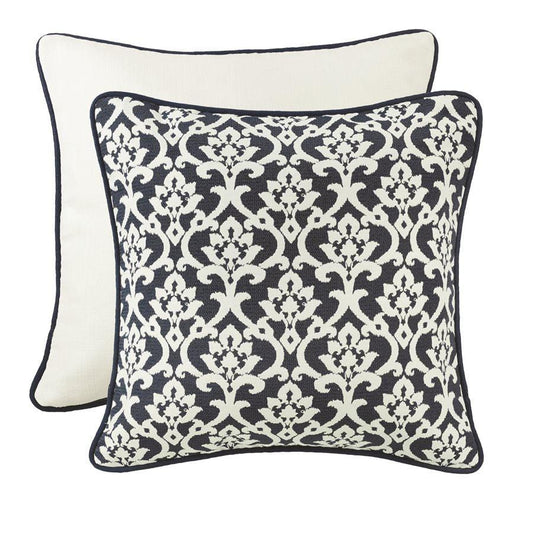 Kavali Navy & White Floral Jacquard Euro Sham w/ Piping