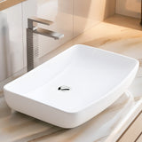 Molly Series 23 in. Rectangular Ceramic Vessel Sink Basin in Glossy White with Curved Edge for Countertop Bathroom Vanity