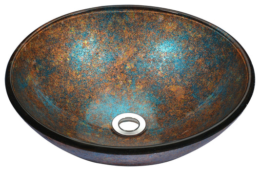Stellar Series 17 in. Bathroom Vessel Sink with Scratch-Tough and Stain-Resistant Surface in Emerald Burst Glass