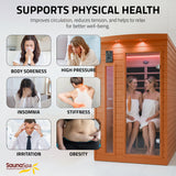 2-Person Indoor Cabin Sauna in Hemlock with Infrared Heating Panels, Tempered Glass Door, and Chromotherapy Lighting