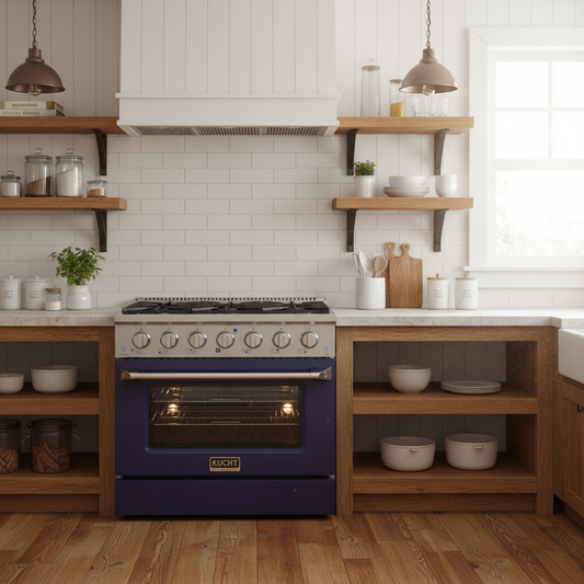 Kucht 36" Gas Range, Stainless Steel with Blue Oven Door, KNG361-B