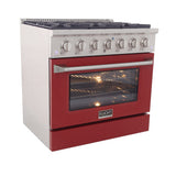 Kucht 36" Gas Range, Stainless Steel with Red Oven Door, KNG361-R