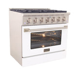 Kucht 36" Gas Range, Stainless Steel with White Oven Door, KNG361-W