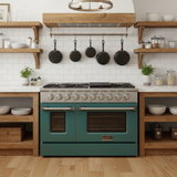 Kucht 48" Gas Range in Stainless Steel with Green Oven Doors, KNG481-G