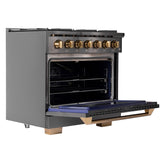 Kucht Gemstone Professional 36 in. 5.2 cu. ft. Propane Gas Range with Sealed Burners and Convection Oven in Titanium Stainless Steel KEG363/LP