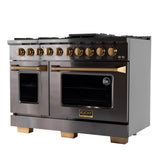 Kucht Gemstone Professional 48 in. 6.7 cu. ft. Propane Gas Range with Sealed Burners, Griddle/Grill and Two Ovens - One Convection - in Titanium Stainless Steel KEG483/LP