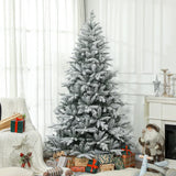 HOMCOM 7ft Artificial Flocked Christmas Tree with Snow Tips, Easy Assembly, Hinged Xmas Tree for Home Office Holiday