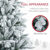 HOMCOM 8ft Artificial Flocked Christmas Tree with Snow Tips, Easy Assembly, Hinged Xmas Tree for Home Office Holiday